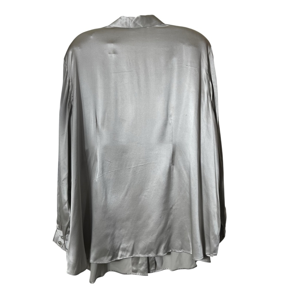 Ulla Popken 100% Silk Blouse Silver Satin Button Down | Plus Size 24/26 - Picture 3 of 10
